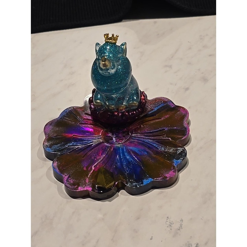 Handmade Resin Cell Phone‎ Holder  Teal Pink Blue Unicorn 739